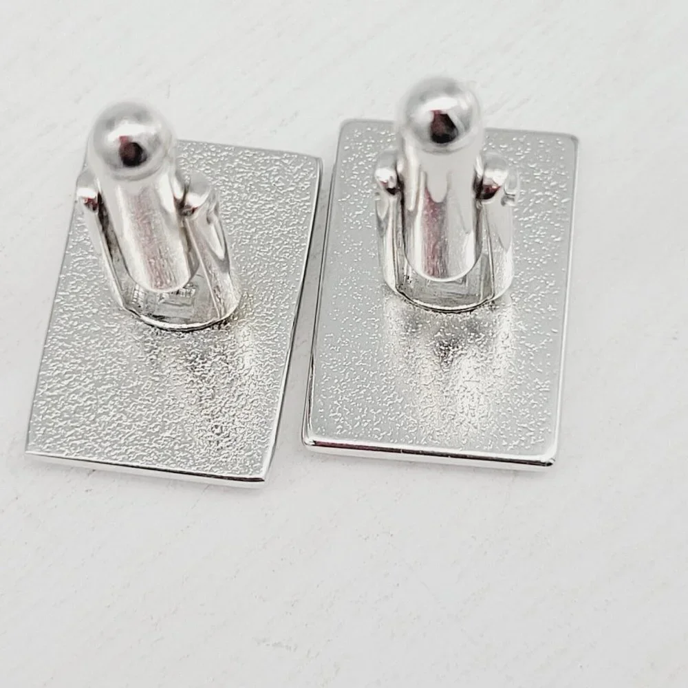 Contemporary Rectangular Cufflinks Silver Tone Clean Lines Men's Accessories